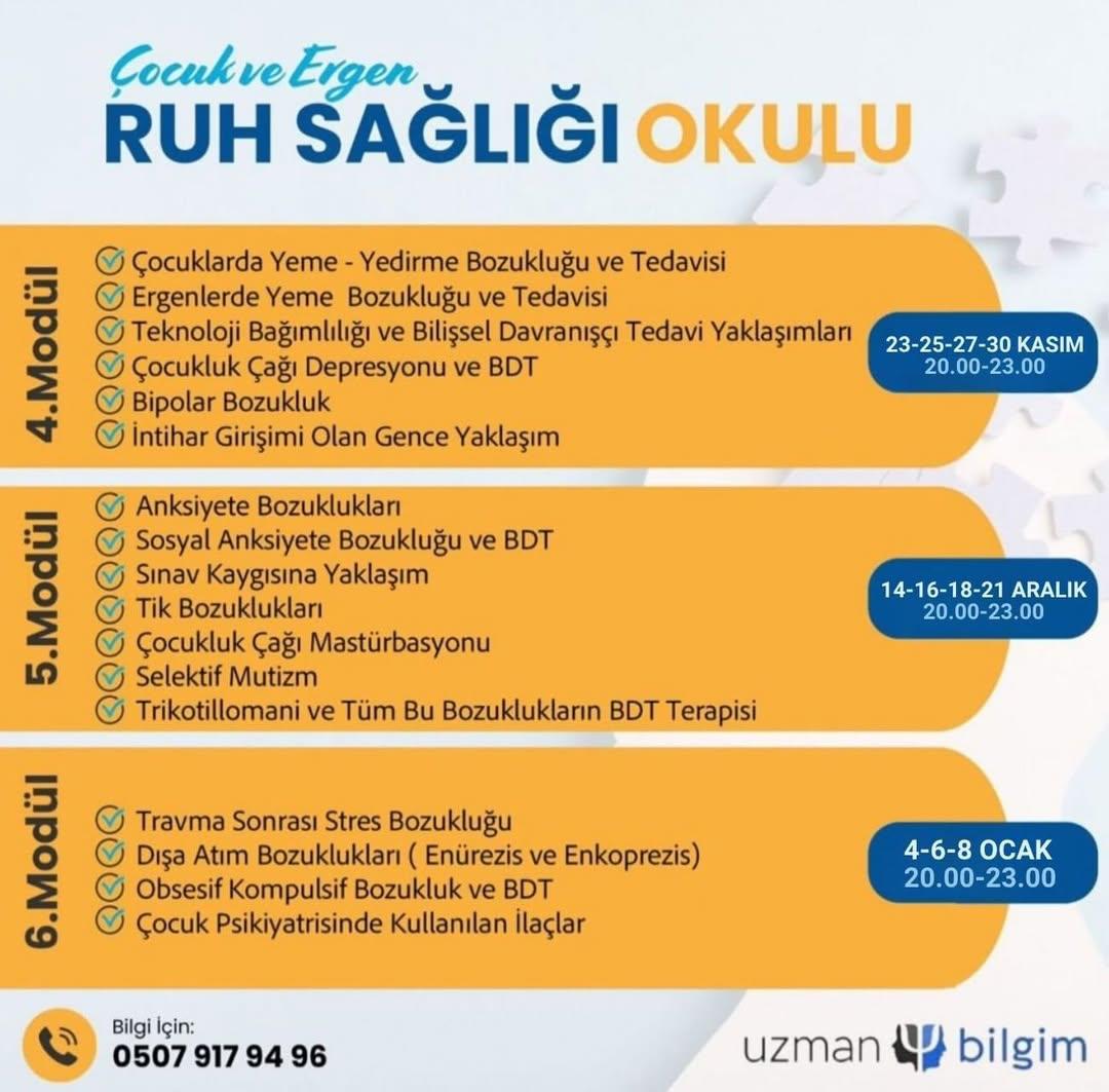 Çocuk Ergen Ruh Sağlığı Okulu — Tanıdan Tedaviye (14. Dönem) — Görsel 3